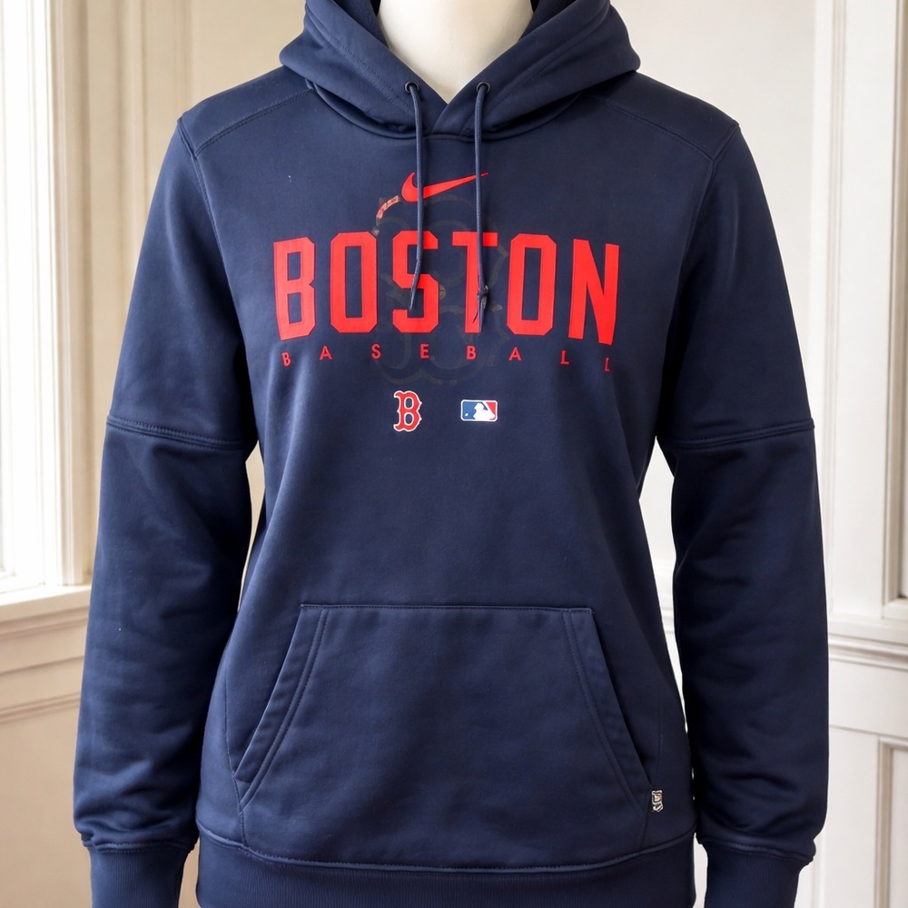 Nike Men's Navy and Red Boston Hoodie